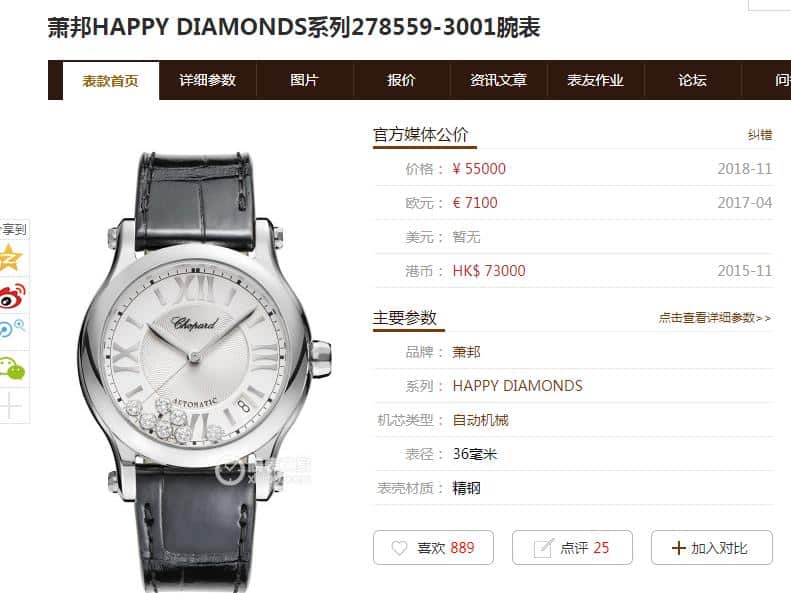 YF萧邦快乐钻278559-3001腕表真假对比评测价格图