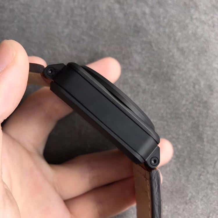 柏莱士INSTRUMENTS系列香槟色表盘尺寸42棕色皮牛侧面图