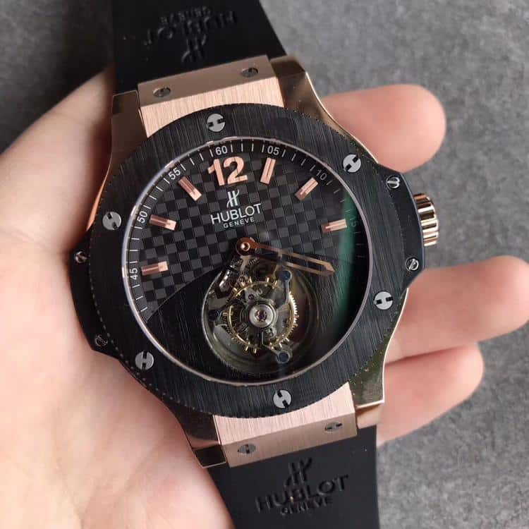 宇舶大爆炸BigBang陀飞轮玫瑰金黑盘正面图