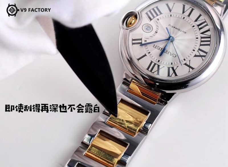 V9卡地亚蓝气球W69009Z3复刻表间金款评测（金色刮花不露白）正面图