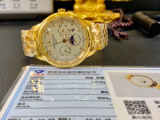 真金百达翡丽金表多功能全自动机械男士复刻表正面图