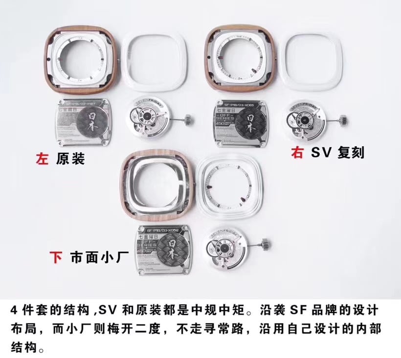 Sevenfriday- P系列 P1B/03 自动机械女表全球限量款真假对比细节图