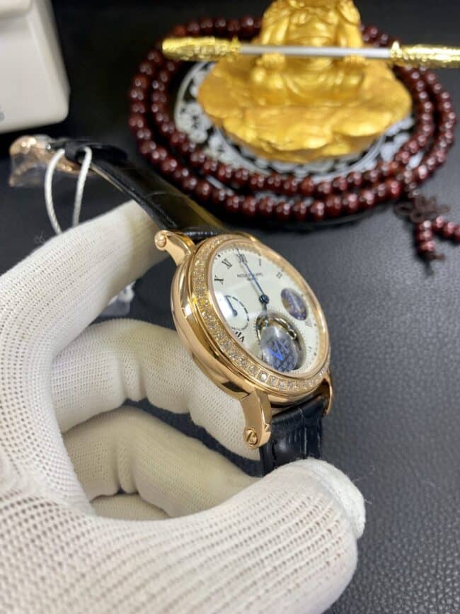 百达翡丽陀飞轮18K玫瑰金复刻表 南非真钻侧面图