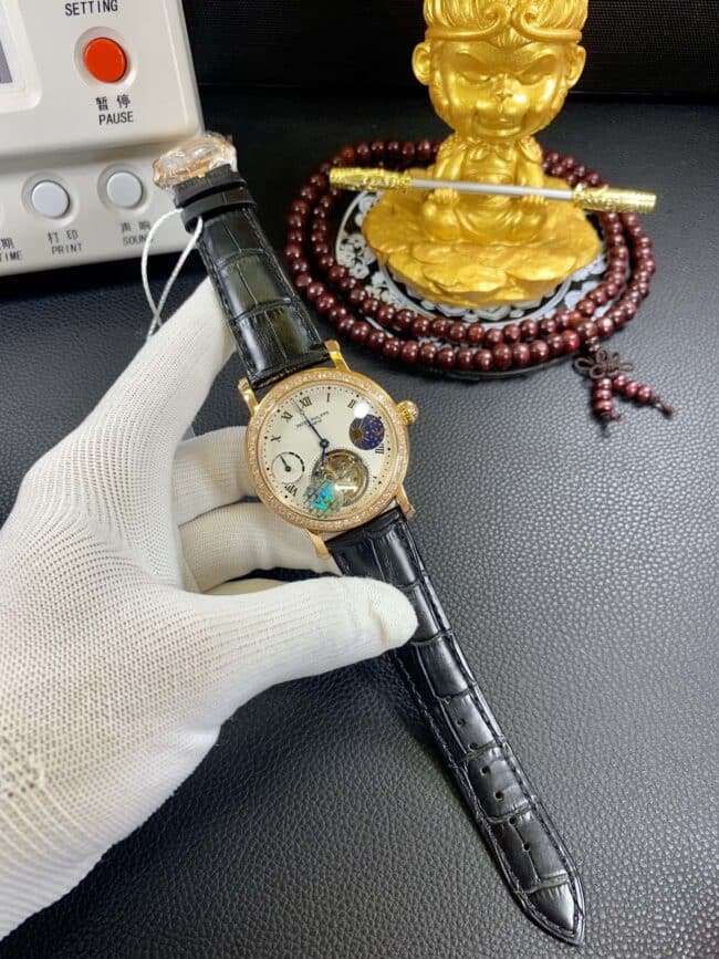 百达翡丽陀飞轮18K玫瑰金复刻表 南非真钻正面图