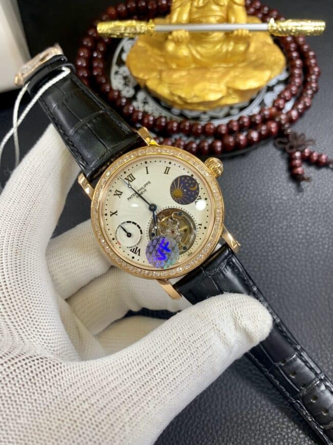 百达翡丽陀飞轮18K玫瑰金复刻表 南非真钻正面图