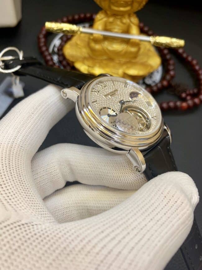 百达翡丽18K铂金表陀飞轮复刻表 真金真钻定制侧面图