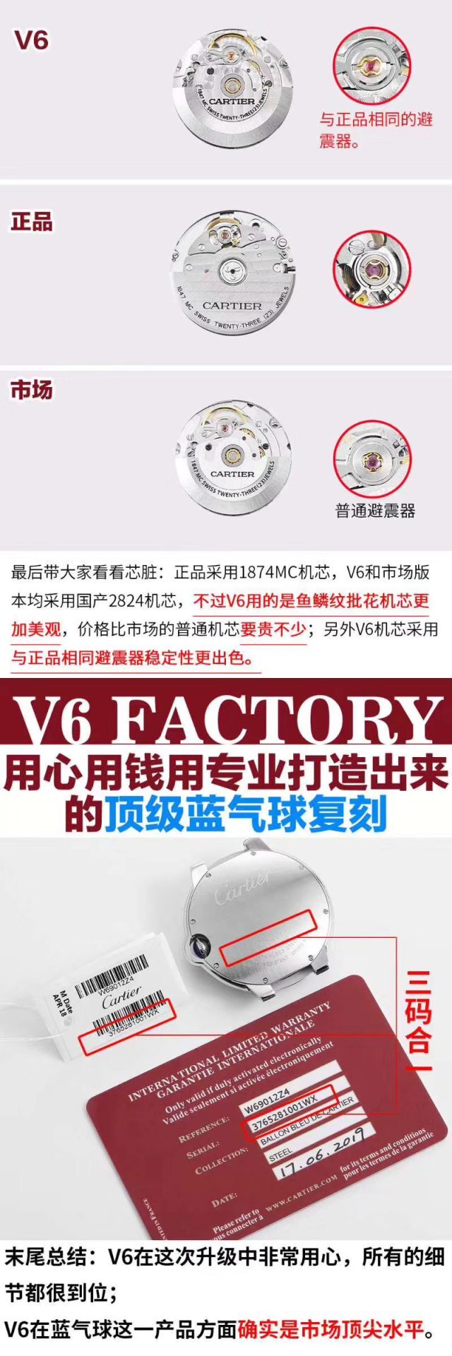 V6卡地亚蓝气球42大号男士复刻表评测——飞翔的蓝气球精品风格机芯细节图