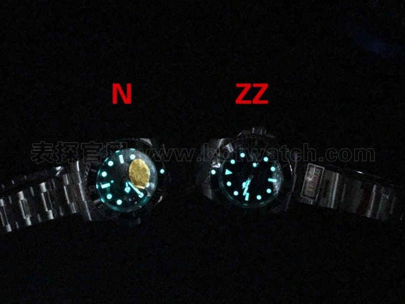 劳力士黑水鬼潜航者型复刻表zz厂喊话n厂v10s 对比评测夜光图
