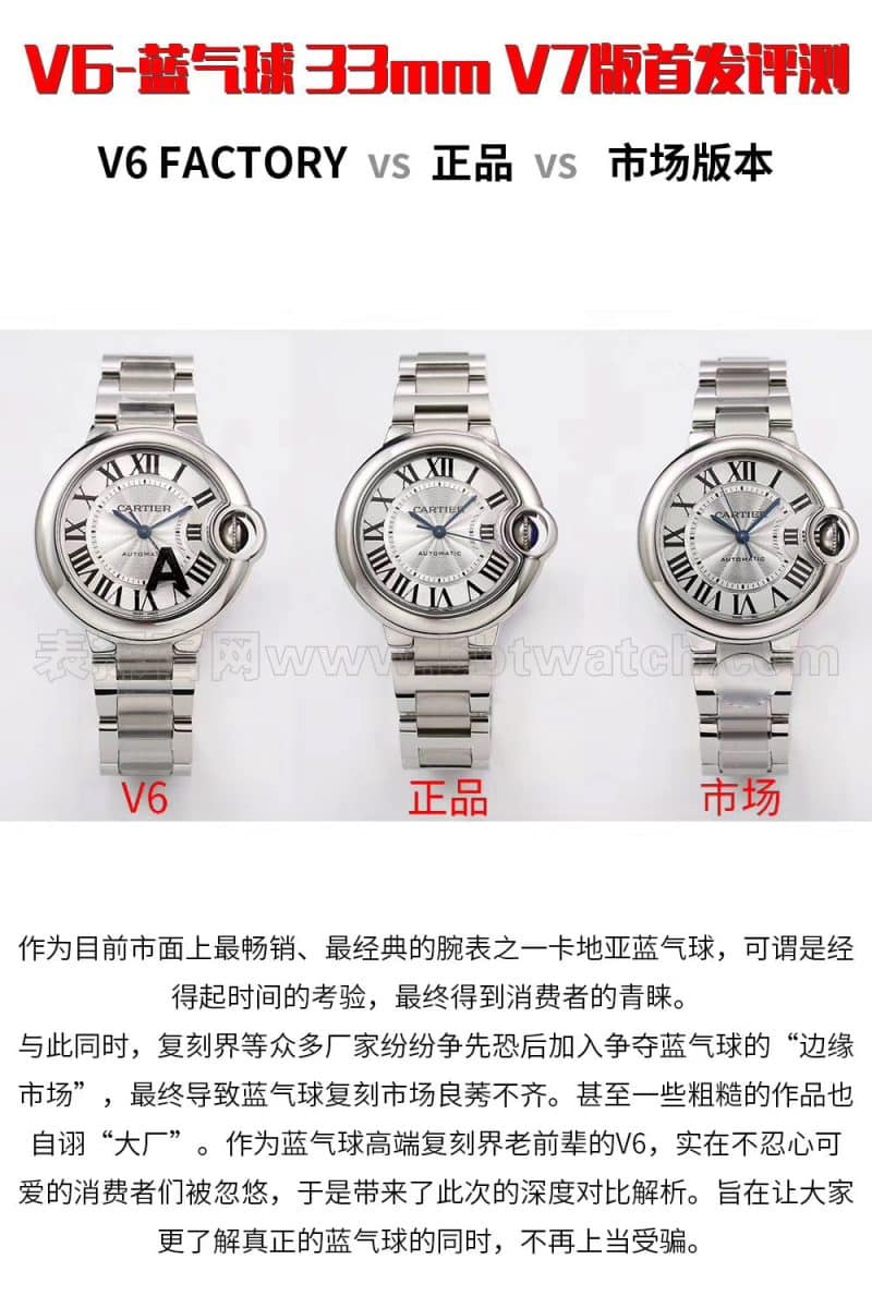 卡地亚复刻蓝气球经典手表款式V6厂升级版V7评测正面图