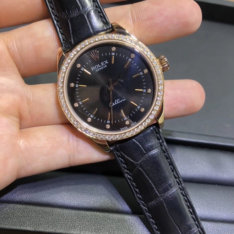 真金真钻劳力士复刻切利尼系列南非真钻18k金手表正面图