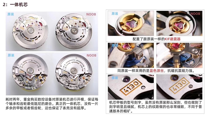 N厂复刻劳力士手表迪通拿v4版4130机芯对比原装 评测机芯图