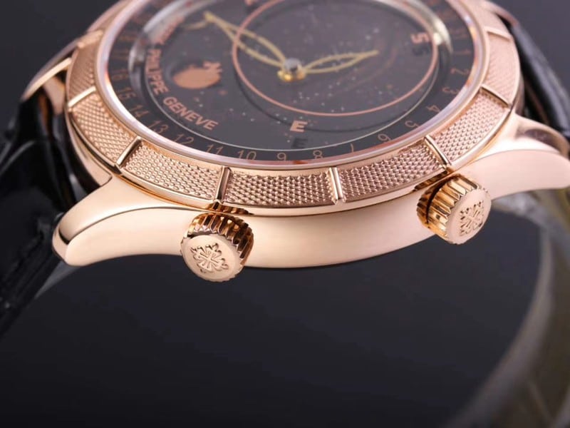 百达翡丽一比一手表复杂功能星空系列5106R/5102/6104玫瑰金黑盘侧面图