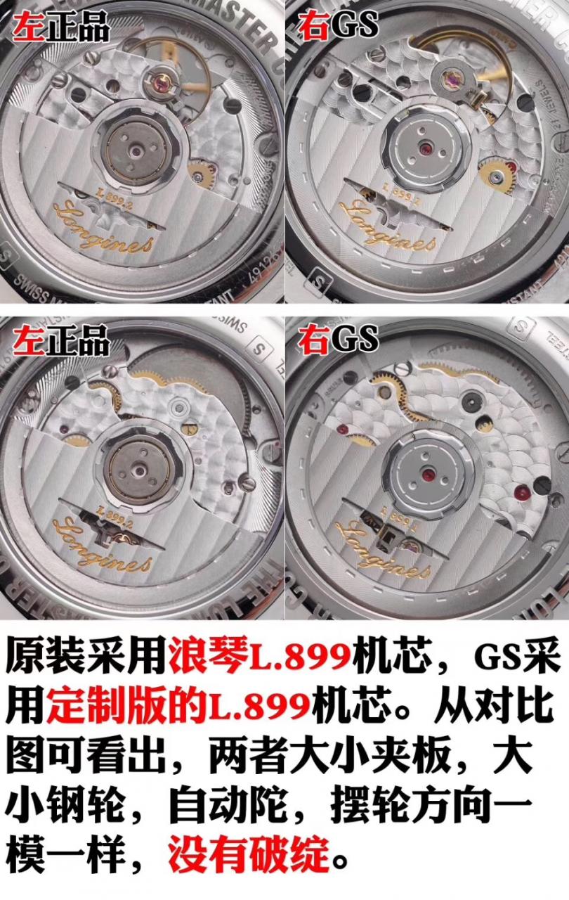 浪琴名匠复刻表系列L2.909.4.78.3月相男士手表真假对比评测机芯细节图