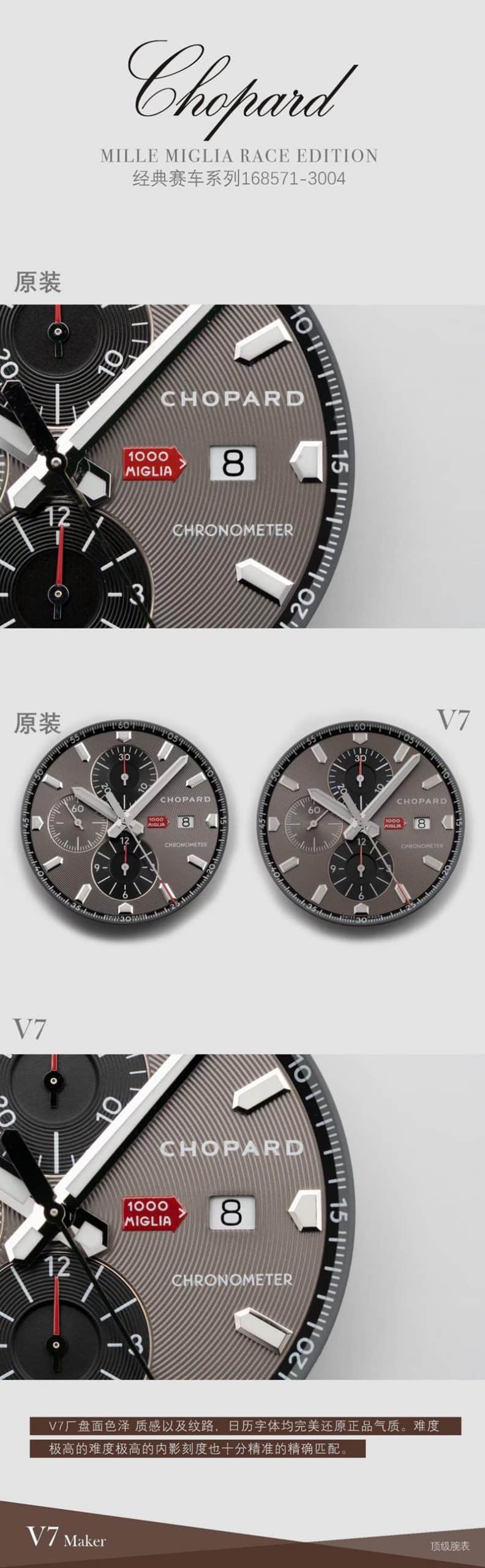 V7厂萧邦复刻手表赛车系列7750精品机芯真假对比评测日历对比图