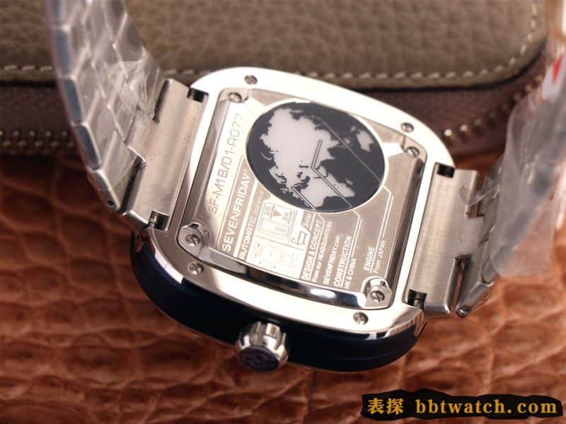 复刻手表SEVENFRIDAY/七个星期五手表瑞士自动机械男表钢带大表盘M1B/01M后盖图