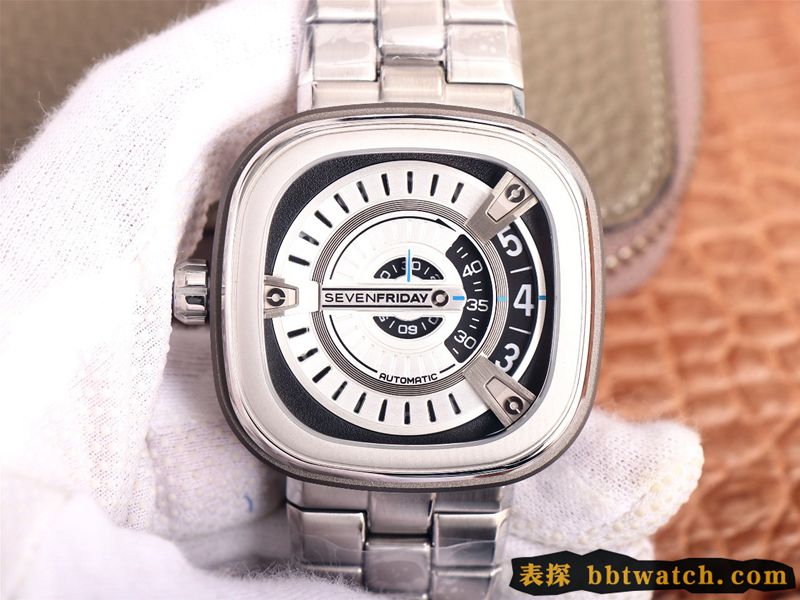 复刻手表七个星期五SEVENFRIDAY/自动机械男表瑞士钢带大表盘白色正面图