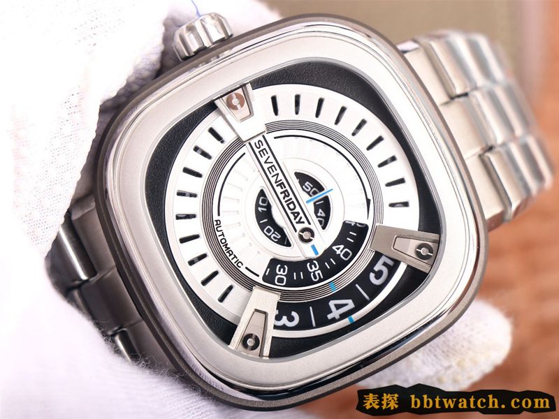 复刻手表七个星期五SEVENFRIDAY/自动机械男表瑞士钢带大表盘白色正面图