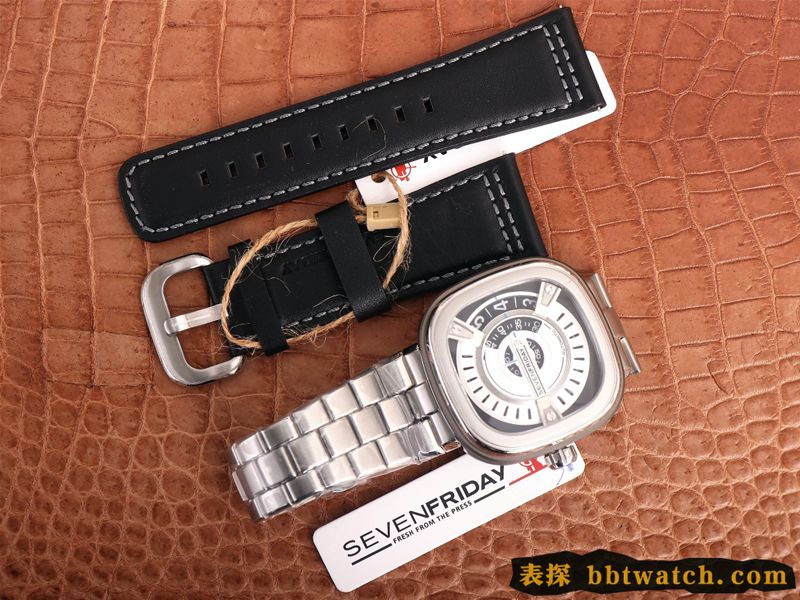 复刻手表七个星期五SEVENFRIDAY/自动机械男表瑞士钢带大表盘白色正面图