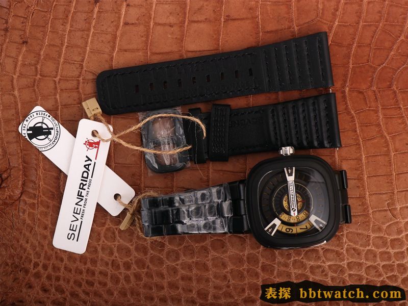 复刻手表七个星期五SEVENFRIDAY/自动机械男表瑞士钢带大表盘全黑色正面图