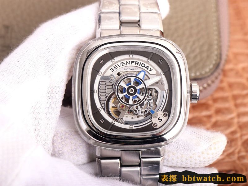 SEVENFRIDAY七个星期五复刻手表自动机械男表瑞士钢带大表盘S1/01M正面图