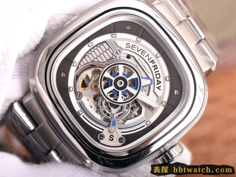 SEVENFRIDAY七个星期五复刻手表自动机械男表瑞士钢带大表盘S1/01M正面图