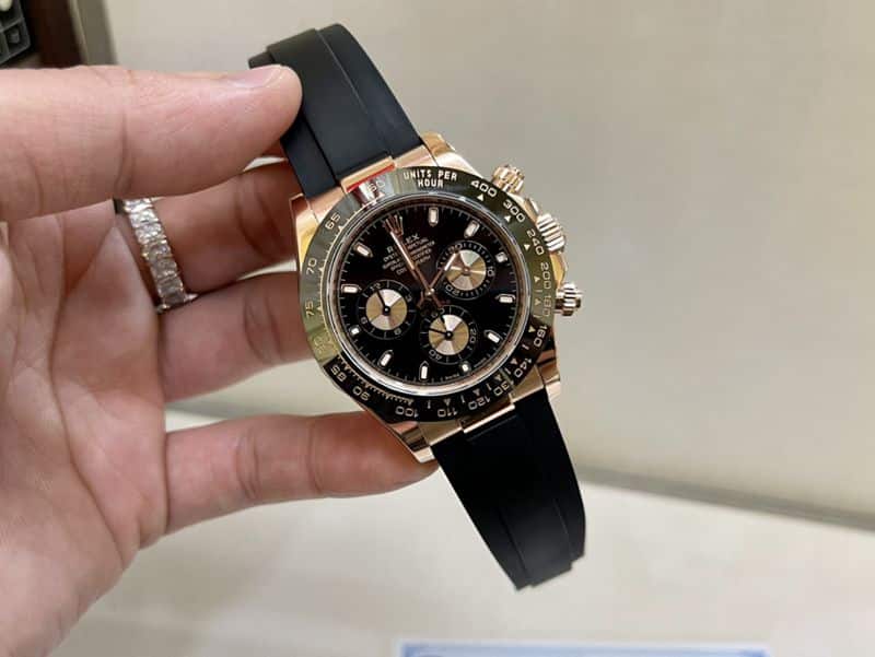 真金真钻劳力士顶级复刻手表迪通拿系列陶瓷圈男士玫瑰金机械腕表正面图