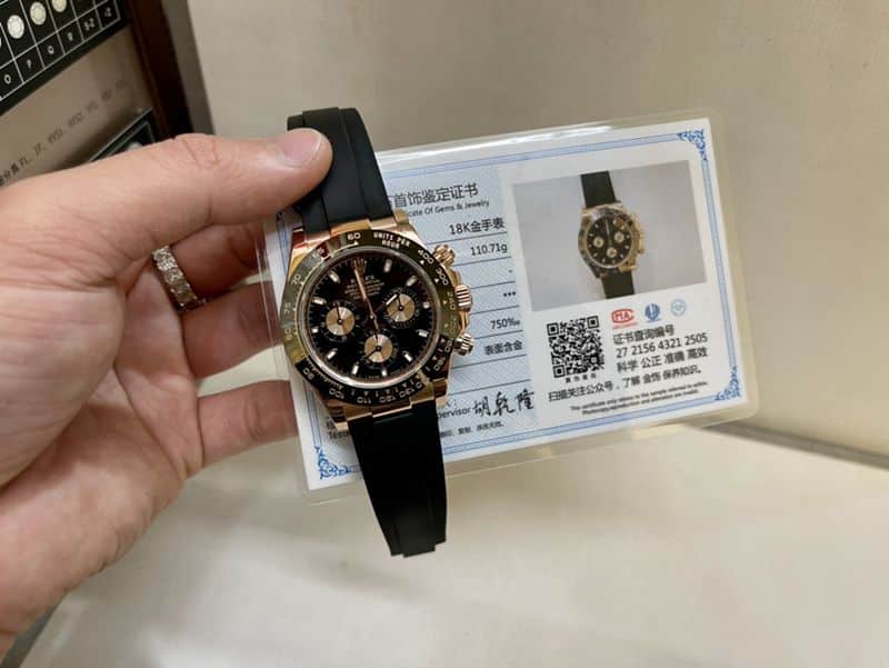 真金真钻劳力士顶级复刻手表迪通拿系列陶瓷圈男士玫瑰金机械腕表正面图