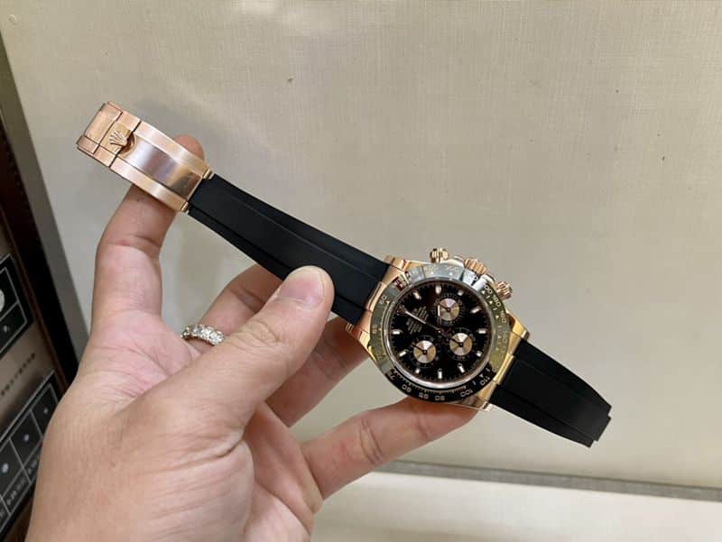 真金真钻劳力士顶级复刻手表迪通拿系列陶瓷圈男士玫瑰金机械腕表正面图
