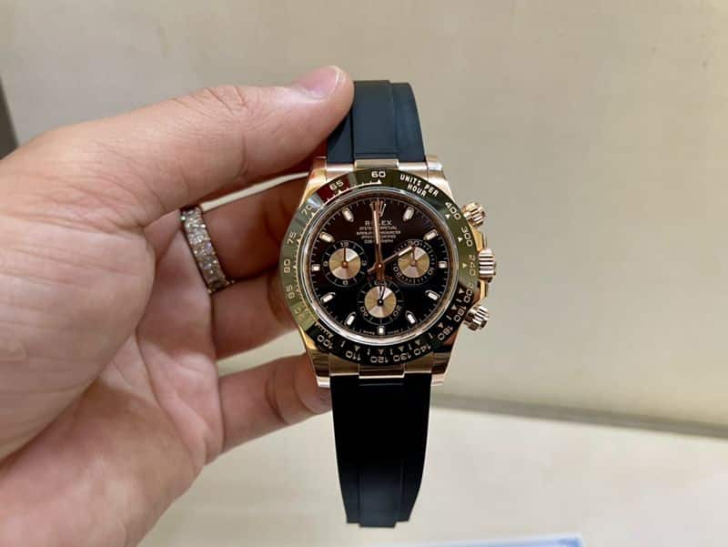 真金真钻劳力士顶级复刻手表迪通拿系列陶瓷圈男士玫瑰金机械腕表正面图