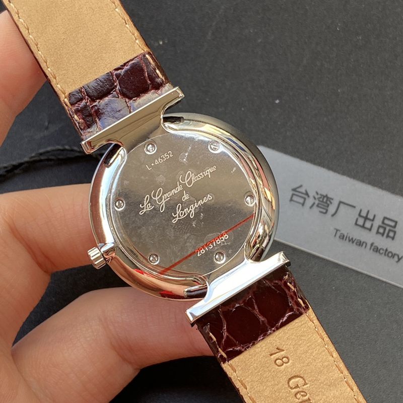 浪琴顶级复刻手表超薄嘉岚系列精品情侣对表石英白盘皮带腕表后盖图