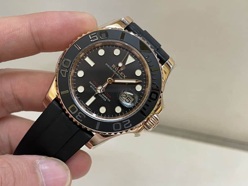 真金真钻劳力士顶级精仿手表游艇名仕系列玫瑰金男士运动腕表正面图