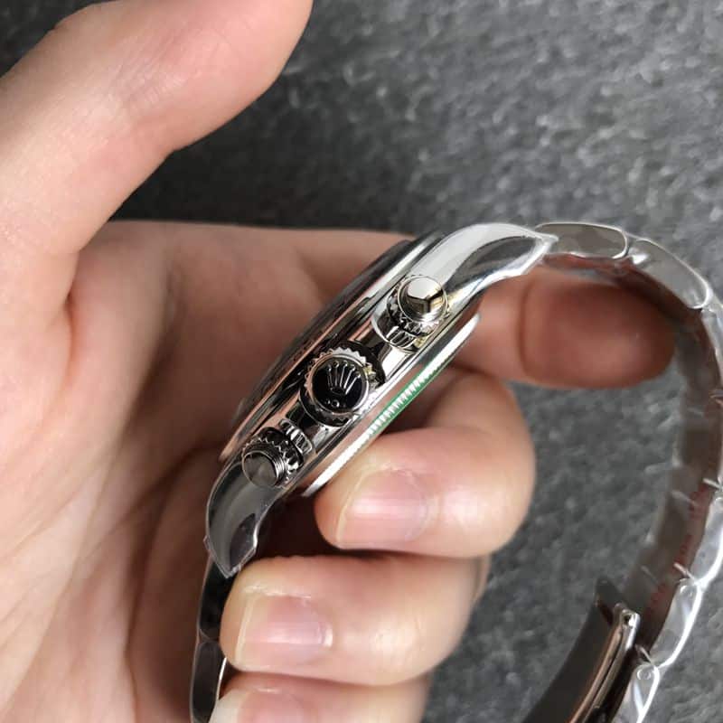 劳力士顶级精仿手表白金迪通拿系列陨石面男士机械钢带腕表侧面图