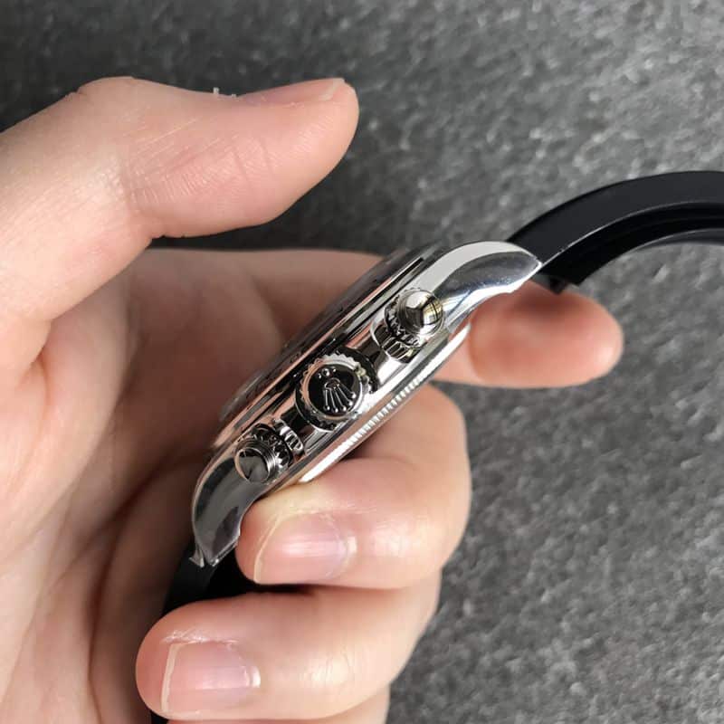 劳力士顶级精仿手表白金迪通拿系列陨石面男士机械腕表侧面图