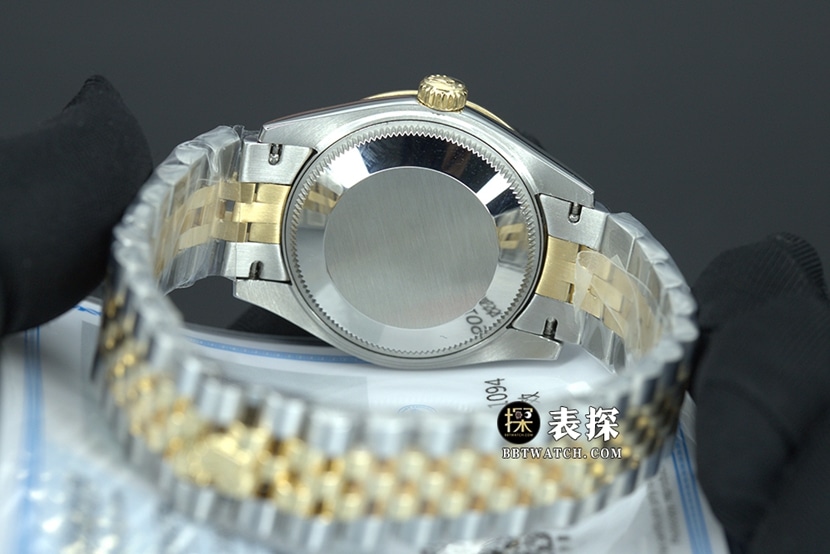 日志劳力士1:1复刻手表绿盘镶钻间金钢带款腕表m278383rbr-0016背面实拍图