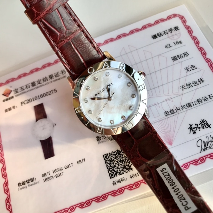 顶级复刻手表宝格丽女款白盘自动机械皮带腕表正面图