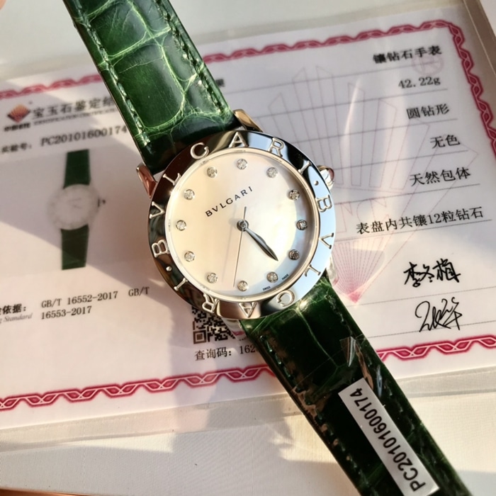 顶级复刻手表宝格丽女款白盘自动机械皮带腕表正面图