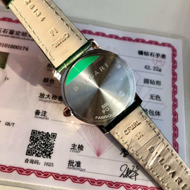 顶级复刻手表宝格丽女款白盘绿带优雅时尚皮带腕表后盖图