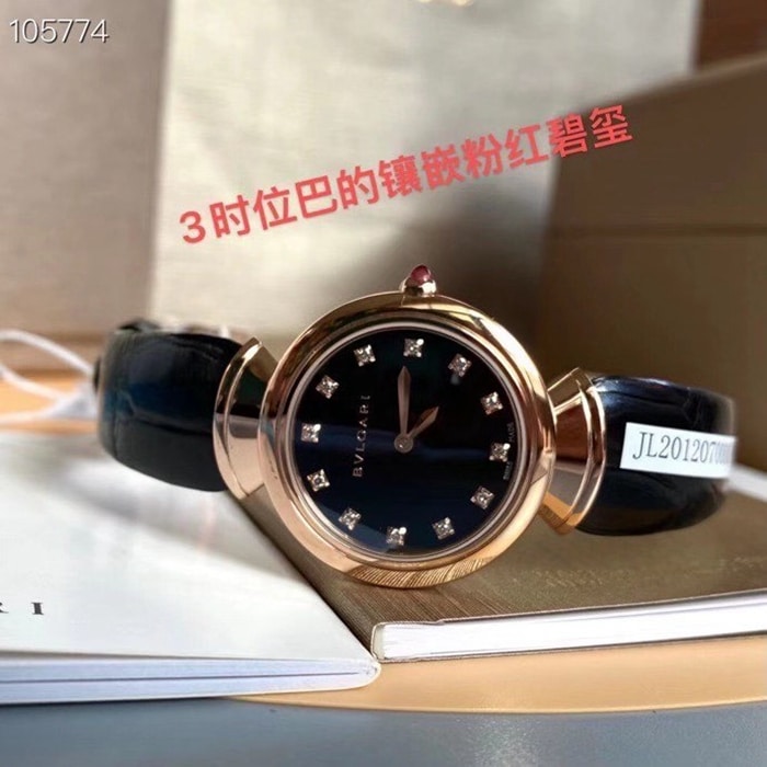 顶级复刻手表宝格丽女款黑盘石英皮带腕表正面图