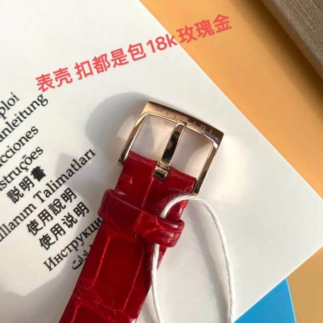 顶级复刻手表宝格丽女款黑盘黑带石英皮带腕表表扣图