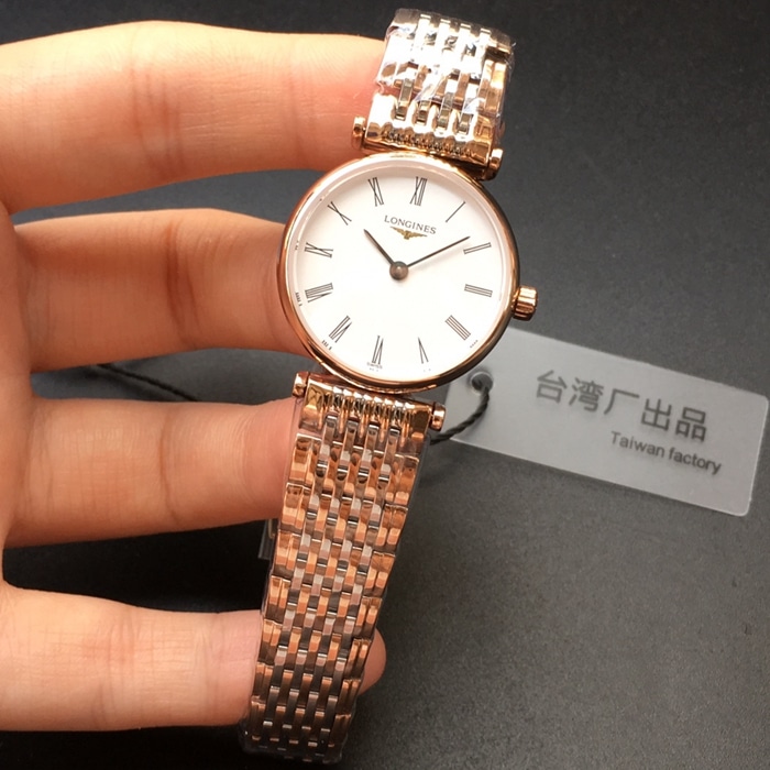 顶级复刻手表浪琴女款玫瑰金带情侣对表嘉岚系列石英腕表正面图