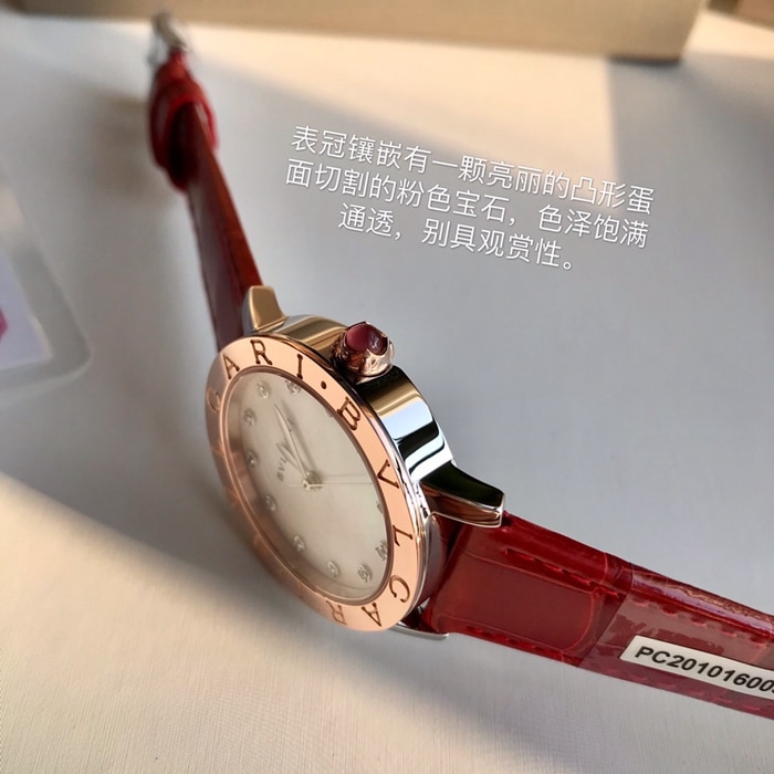 顶级复刻手表宝格丽女款白盘自动机械皮带腕表侧面图