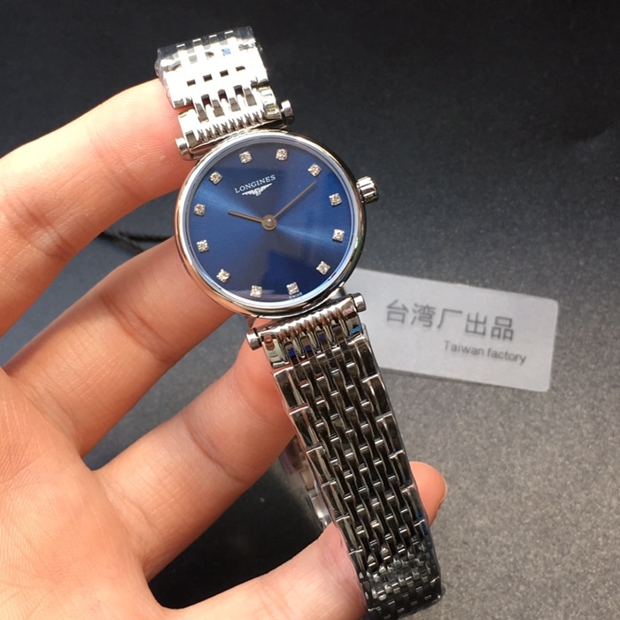 TW厂顶级复刻手表浪琴 女款蓝盘钢带嘉岚系列石英腕表正面图