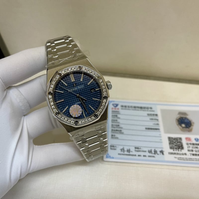 顶级复刻手表爱彼男表真金真钻钢带手表正面图