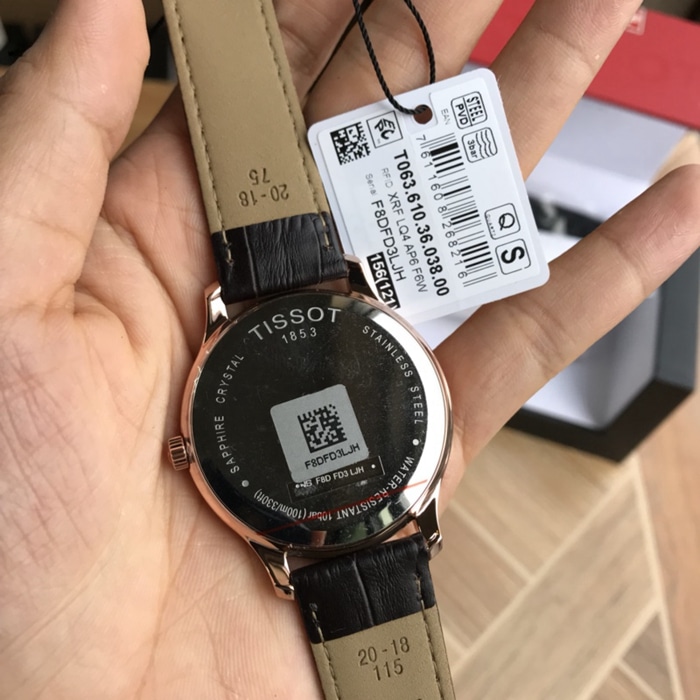 原单顶级复刻手表天梭男款白盘棕带俊雅系列商务休闲皮带腕表底盖图