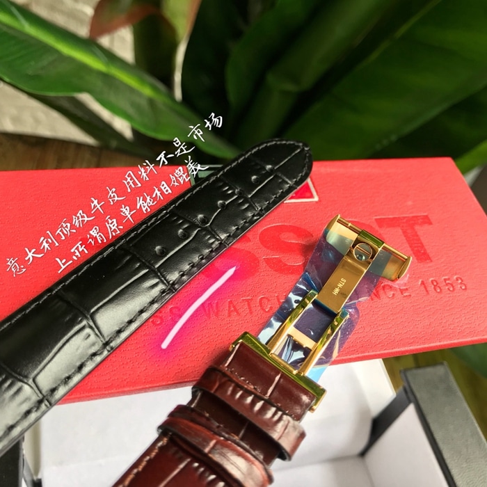 原单顶级复刻手表天梭男款白盘棕带力洛克系列机械皮带腕表表扣图
