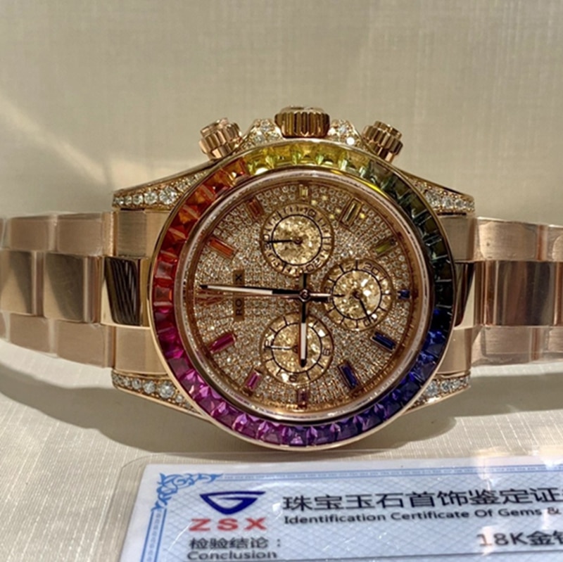 劳力士彩红迪男款真金真钻腕表正面图