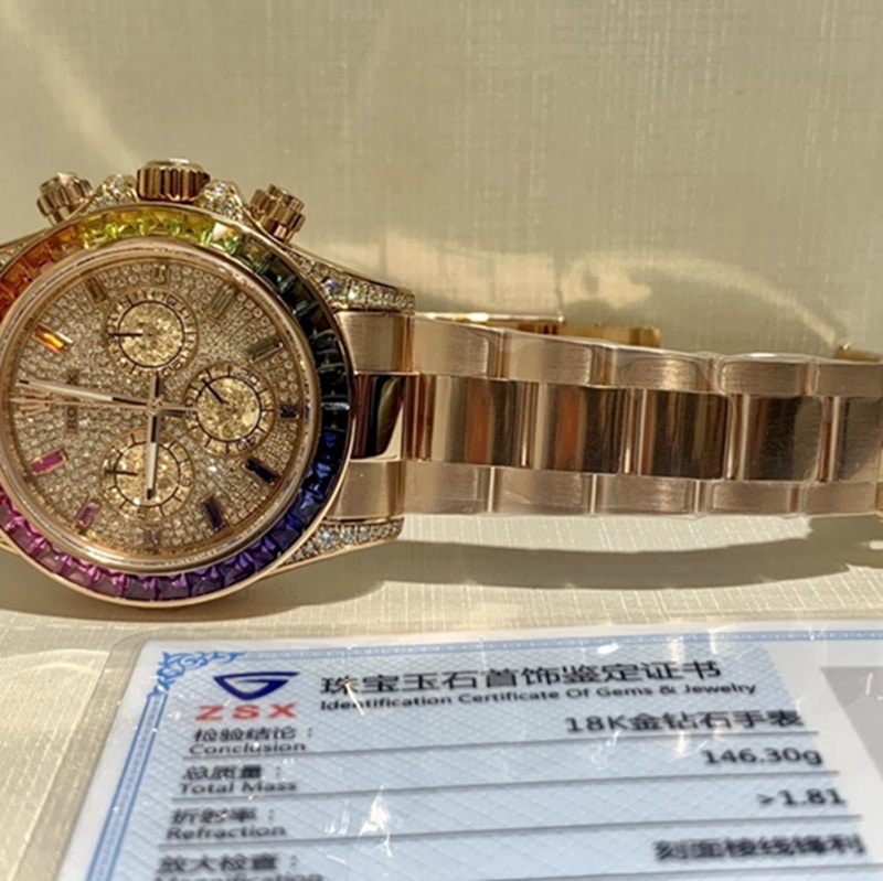 劳力士彩红迪男款真金真钻腕表细节图