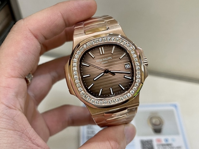 3K厂顶级复刻百达翡丽超a手表男款金盘金带18K玫瑰金南非真钻机械手表正面图