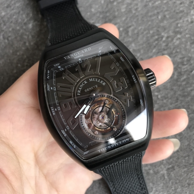 顶级复刻手表法兰克穆勒男款尼龙带先锋系列V45他陀飞轮机械手表正面图