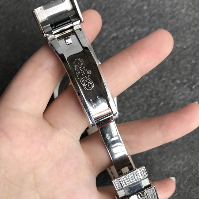 顶级复刻手表劳力士男款黑盘黑带潜航者系列全自动机械皮带手表表扣图